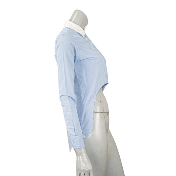 Jonathan Simkhai Women's Hi low Cropped front Oxford Shirt in Blue size Small - Picture 5 of 9